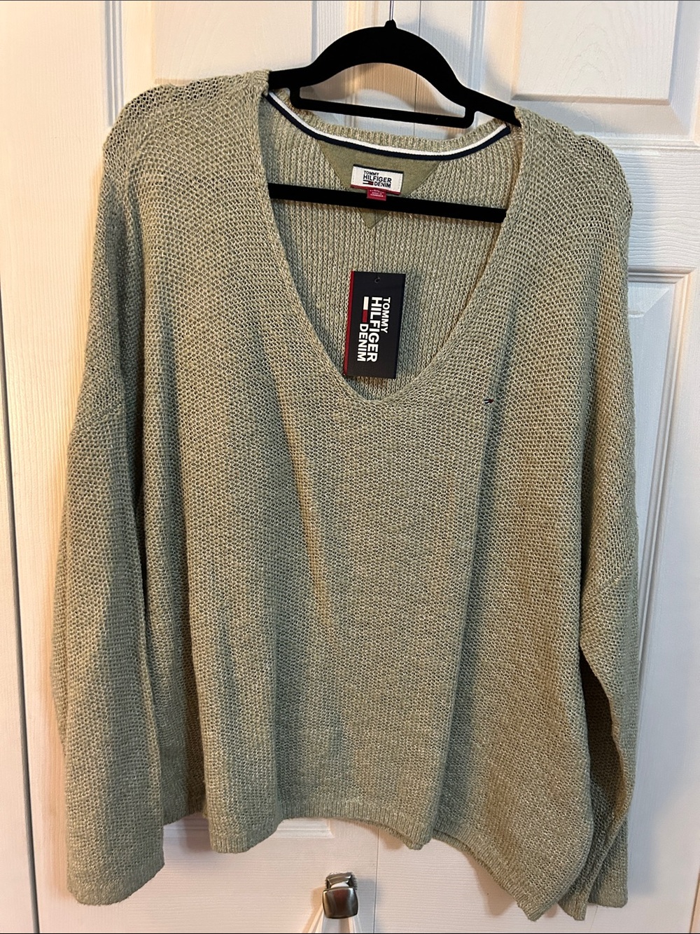 Tommy Hilfiger Sage Green V-Neck Women’s Sweater